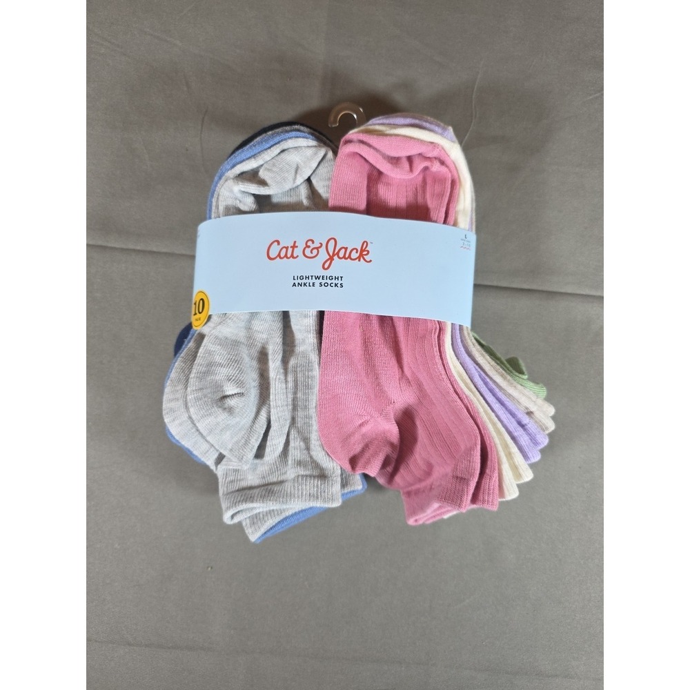 Cat & Jack Lightweight Ankle Socks 10-pair, Size L, Shoe Size 3-10‎